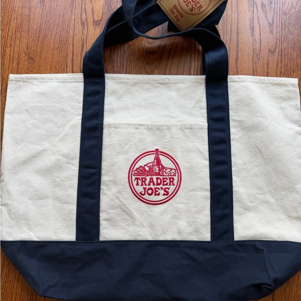 Trader Joe's Large Canvas Tote Bag Navy Blue NWT - Picture 1 of 1